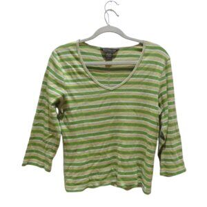 VINTAGE ABERCROMBIE & FITCH Striped V Neck Cotton Tee Top 90s Y2K Friends Size L